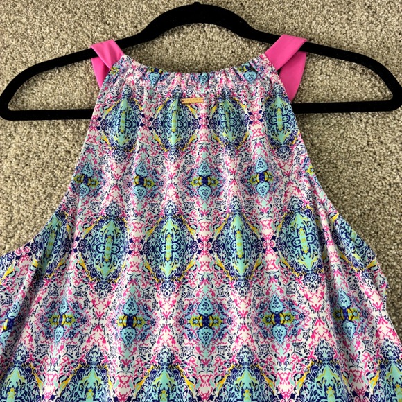 Cabana Life Keyhole Halter Shift Coverup Dress UPF Geometric Cooling Pink A-line - Picture 8 of 9